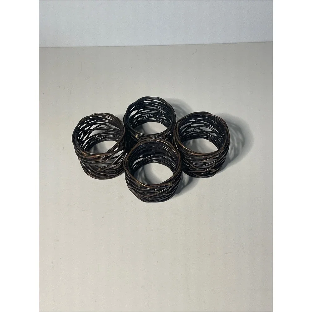 Set of 4 Woven Rattan Napkin Rings - Dark Brown